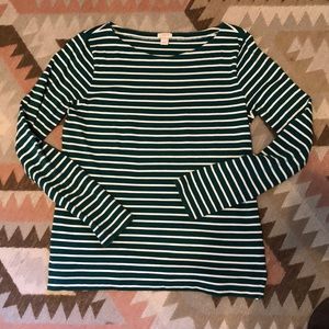 J Crew Green and White Striped Long Sleeve